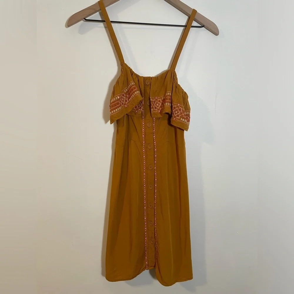 Aeropostale Brownish Orange Blouse Dress Tunic Size S Button Down & Embroidered - Picture 4 of 15